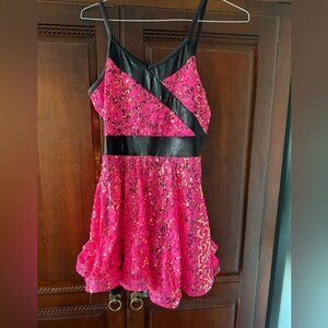 Fuschia Pink and Black Sequin Dance Costume